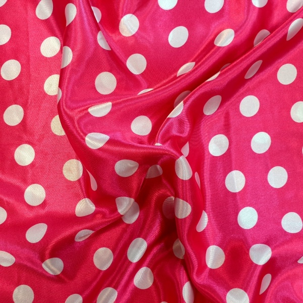 White Polkadots on Bright Pink Satin